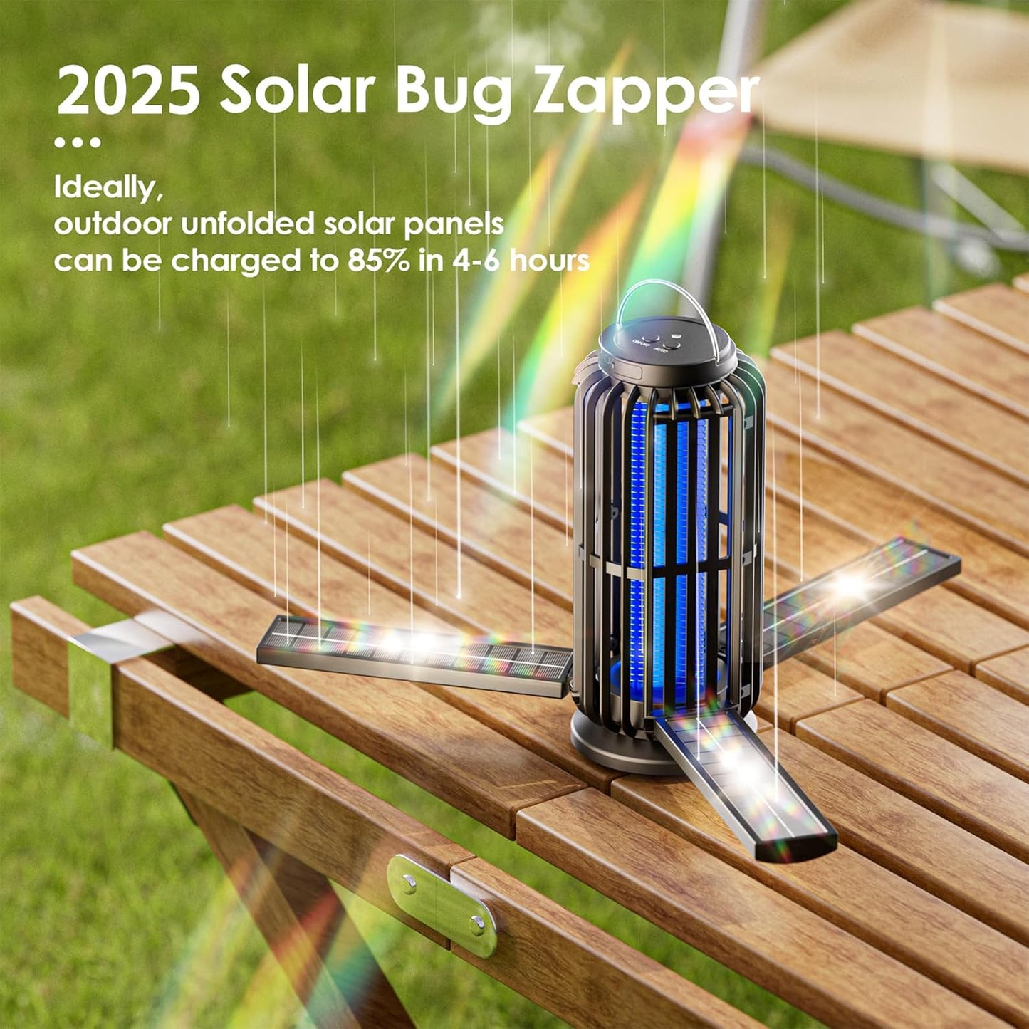 Bug Zapper, Solar Bug Zapper with 3 Solar Charging Panels, IP65 Waterproof Mosquito Zapper, 4200V Mosquito Zapper with LED Light, Outdoor Indoor AUTO ON/Off