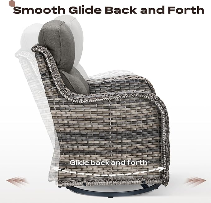 Rilyson 6 Piece Outdoor Patio Swivel Rocker Chairs, Waterproof Wicker, High Back, Deep Seating, Wide Armrest, Upgraded 6 inch Thick Cushions, Side Table, Ideal for Deck Porch Yard, Mixed Grey/Grey