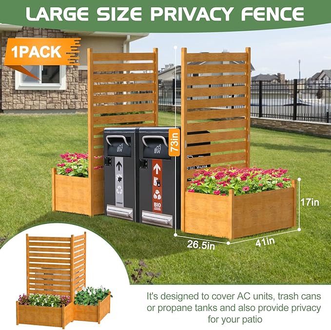 Air Conditioner Fence, Wood Decorative Fences with Planter Box, Outdoor Trash Can Privacy Screens for Outside, Pool Equipment Enclosure Panels 41" W x 73" H (1 Panel)