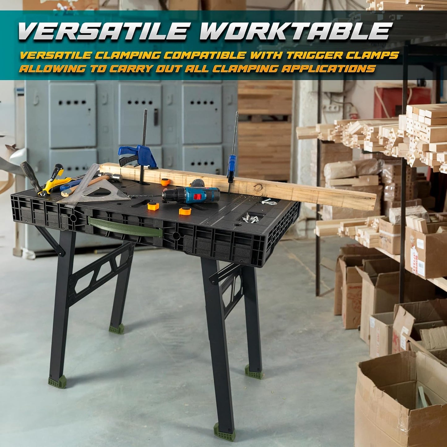 Foldable Work Bench,Easy Step Protable Work Table,34" W x 25" D x 31" H Lightweight Workbench wih 1650 LBS,Work Benches for Garage,Work Bench Suitable for Garage,Workshop and Home (Green)