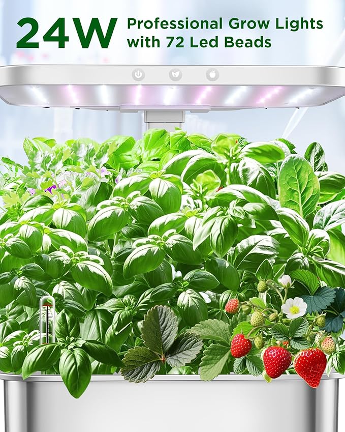 Stainless Steel Hydroponics Growing System Kits, Controlled Smart Indoor Garden with LED Grow Light Full Spectrum, 15 Pods Plant Germination Kit, with Quiet Pump,for Vegetables Herbs,Gardening Gifts