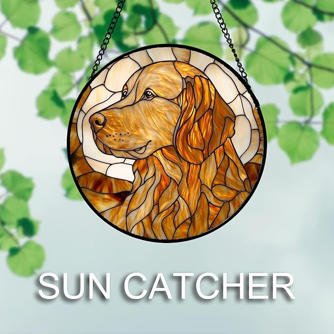 Stained Glass Window Hanging 4 Pcs Set Cute Cat and Dog Large 15" - Animal Suncatcher Door Garden Sun Catcher Decor Birthday Mother's Day for Mom Woman Nana Girl Boy Friend