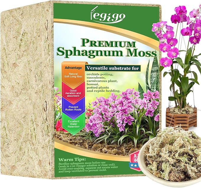 Legigo 3.3lb Natural Sphagnum Moss for Plants, 60QT Long Fiber Orchid Moss Potting Mix, Dried Sphagnum Moss for Plants Indoor, Orchid Repotting, Succulent, Carnivorous Plants, Terrarium and Reptiles