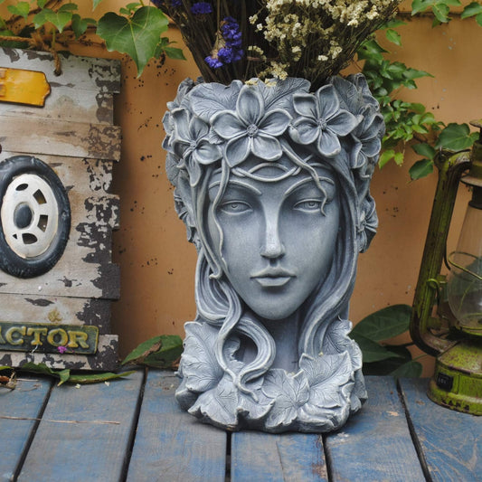 Sungmor Creative Goddess Head Planter Statue for Garden Ornaments | 9×9×14 Inch Premium Resin | Cool Face Large Diameter Flower Pot for Patio Lawn Garden Yard Decor