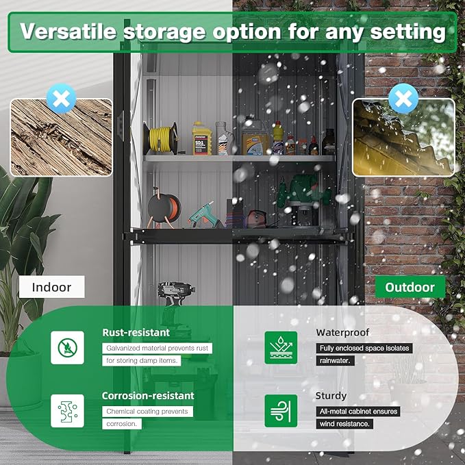 AECOJOY Large Outdoor Storage Cabinet Waterproof with Shelves, Lockable Vertical Outdoor Cabinet, Large Storage Shed Tall Weatherproof Cabinets Garden Sheds & Outdoor Storage Clearance in Dark Grey