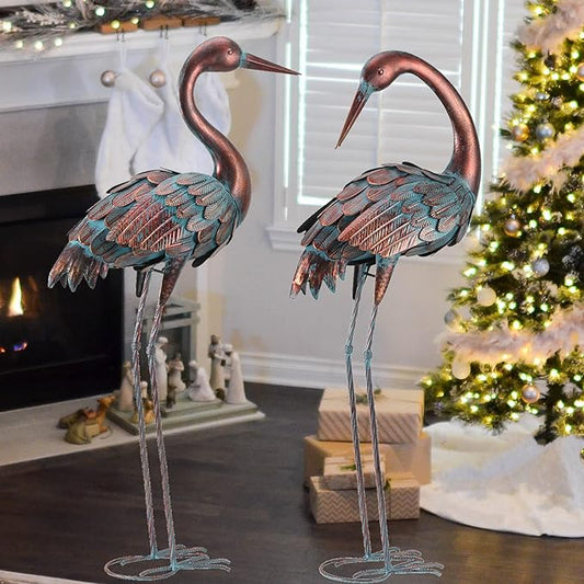 chisheen Crane Garden Statues Outdoor Yard Decorations Metal Heron Yard Art Bird Sculpture Decor for Outside Lawn Patio Large Size, for Women Mom,Set of 2