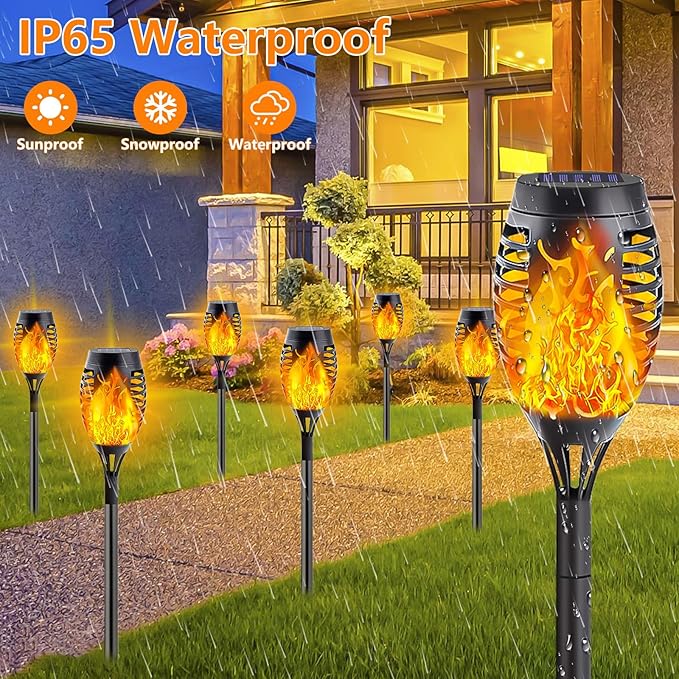 10 Pack Solar Lights Outdoor, Mini Solar Torch Lights with Flickering Flame for Garden Decor, Waterproof Solar Powered Outdoor Lights Solar Flame Torches for Pathway Patio Yard Porch Outside Decor