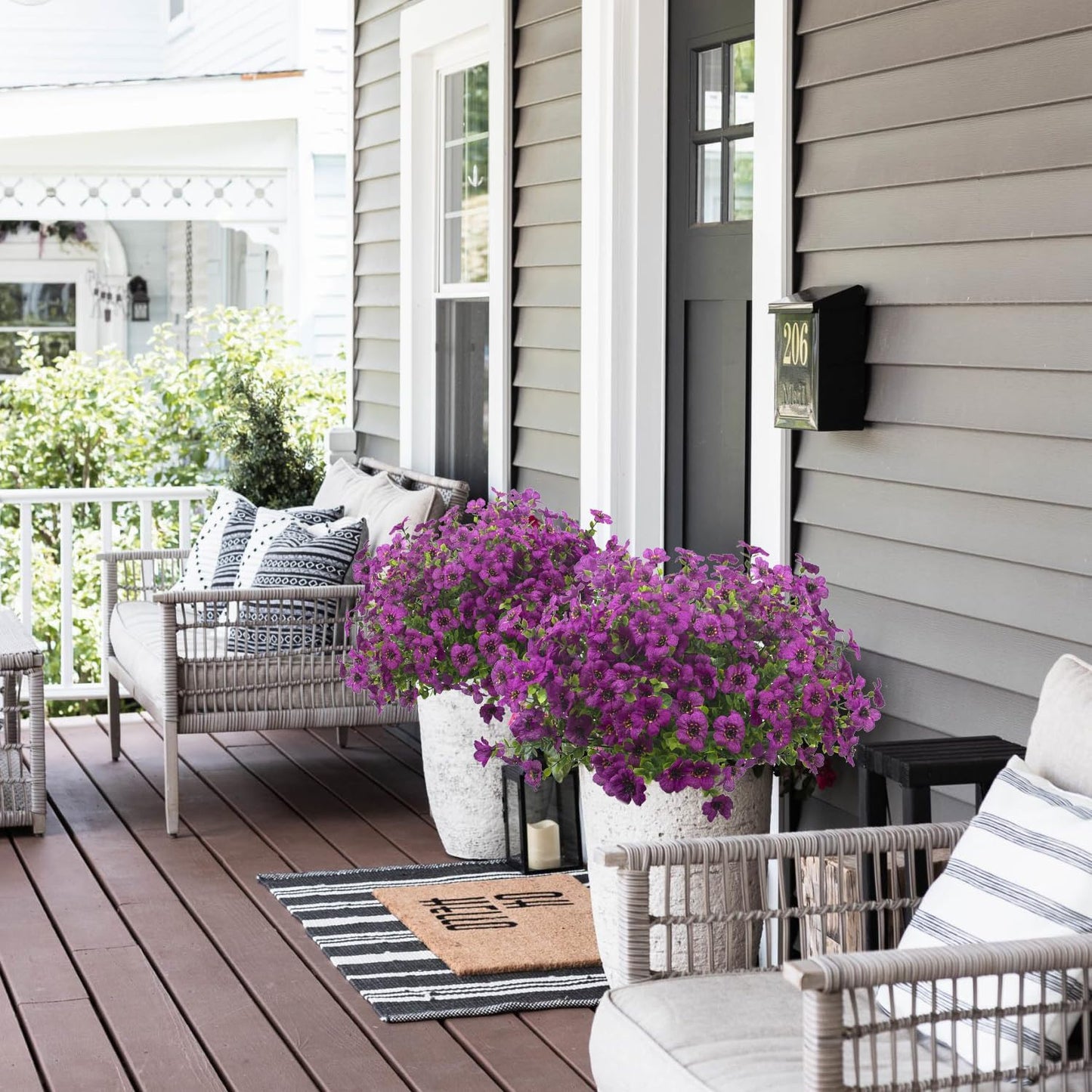 Artificial Fake Flowers for Outdoor Spring Decoration, 16 Bundles Faux Silk Colorful UV Resistant Realistic for Outside Porch Patio Home Yard Garden Planters Pots Window Box (Light Purple)