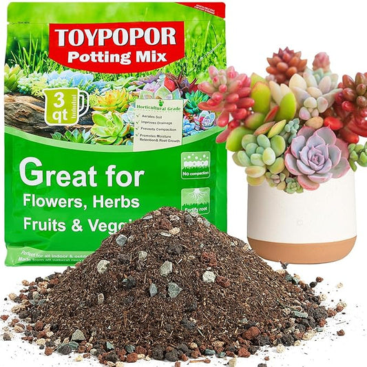 TOYPOPOR Succulent Soil, Cactus Potting Mix 3.75 Pounds/3QTS, High Drainage, Pre-Mixed Ready to Use for All Succulent Varieties, Indoor Plants, Bonsai, Terrarium, Houseplant, 30% Particles 70% Soil