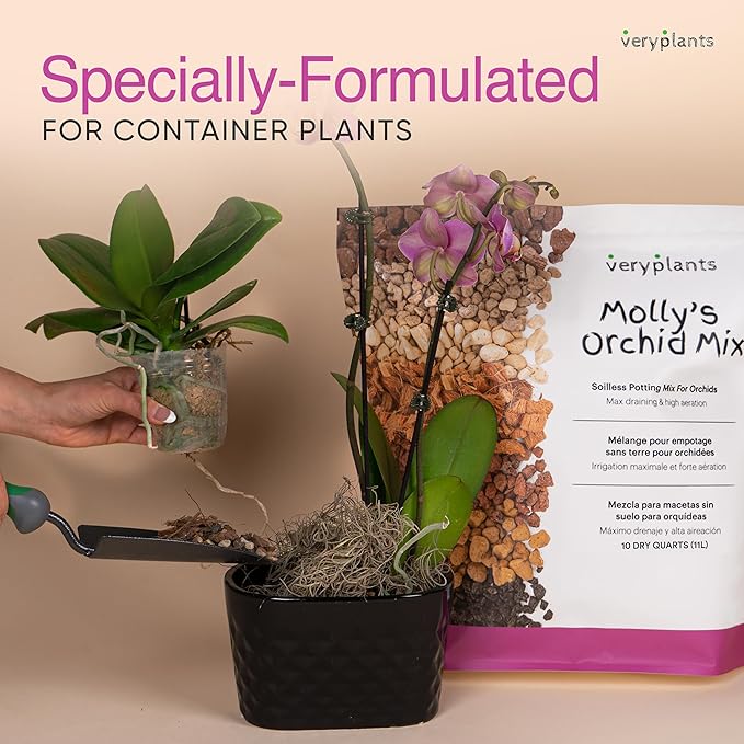 Molly's Orchid Potting Mix - Premium Gritty Soilless Orchid Mix - Chunky High Drainage vs Standard Potting Soil for Indoor Plants - Contains Bark, Coco Chips, Akadama, Pumice, Lava Rock 11 Liters