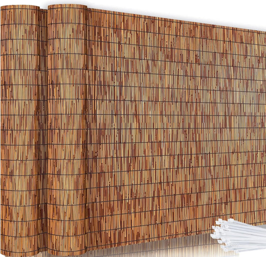 Bamboo Reed Fencing, Light Russet Bamboo Fence Rolls 3 Feet High, Decorative Reed Curtains Privacy Screen Outdoor for Patio Garden Balcony Backyard, 3 x 16 FT (2 Pcs)