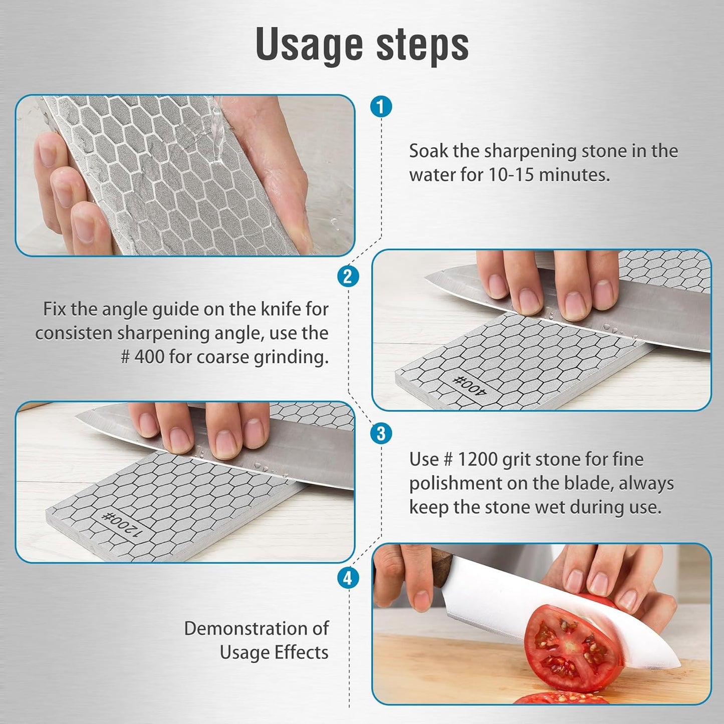 S SATC Diamond Sharpening Stone 2 Side Grit 400/1200 Diamond Plate Honing Stone 8-inch Hone Sharpener White