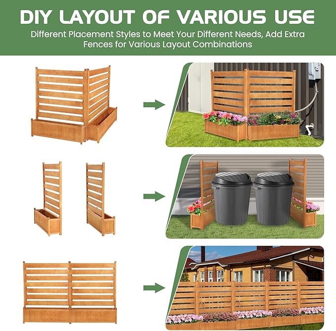 Air Conditioner Fence, Outdoor Wood Privacy Screens for Outside with Planter Box, No Dig Trash Can AC Fence Pool Equipment Enclosure Panels 36" W x 45" H (2 Panels)