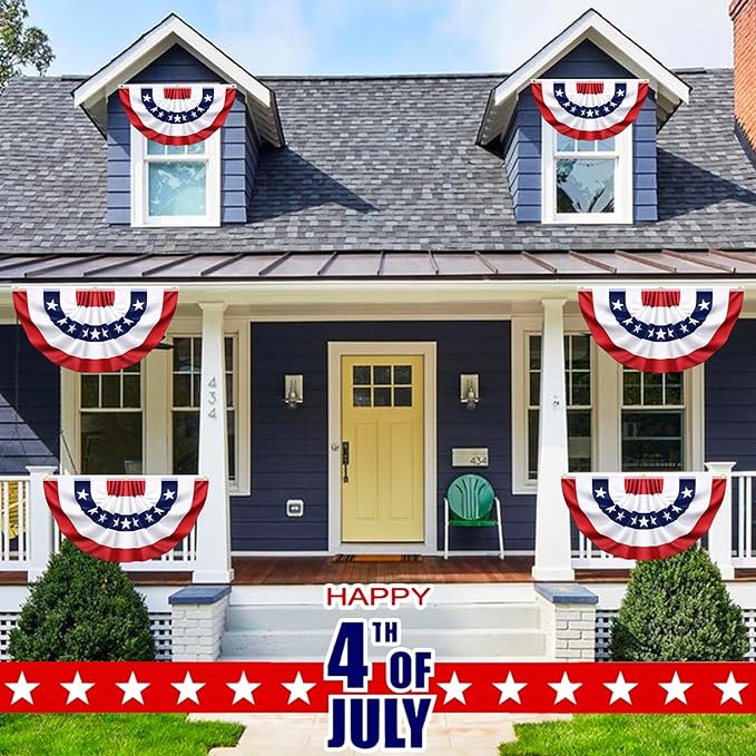 6 Pack USA Pleated Bunting Fan Flags, 1.5 x 3 Ft Patriotic Half Fan Banner American Flag Decoration Bunting for Outside Red White and Blue Decor Independence Day Memorial Day 4th of july Decorations