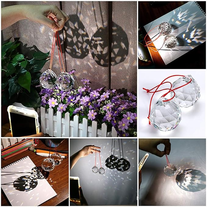 MerryNine 6 Pcs Clear Crystal Ball Prism Sun Shine Catcher Rainbow Pendants Maker, Hanging Crystals Prisms for Windows, for Feng Shui, for Gift (1.96"/50mm 6Pack)