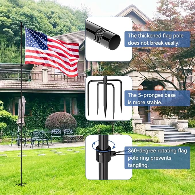 ZMTECH 10 FT 2 Packs Flag Pole in Ground,Extra Thick Flag Pole Kit for Yard,Windproof Ground Flag Poles for Outside House Residential or Commercial