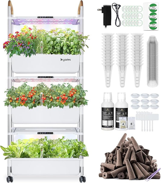 Indoor Garden Hydroponic Growing System with 81 Pods Herbs Garden Kit with 30W Led Grow Light Large Movable 3-Layer Floor-Standing hydroponic Gardening System Planter Grower for Vegetable Fruit