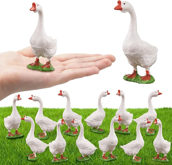 12 Pcs Desktop Goose Mini Plastic Desk Goose Statue, Small Geese Figurines for DIY Crafts, Farm Animal Theme Party, Home Garden and Car Decoration