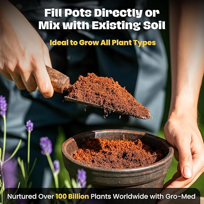 Gro-Med Coco Coir Brick 10 lbs – Expands to 80 Quarts – NPK Enriched Organic Coconut Coir – Potting Soil for Indoor Outdoor Plants, Seed Starter, Vegetables, Mushrooms, Gardening Use