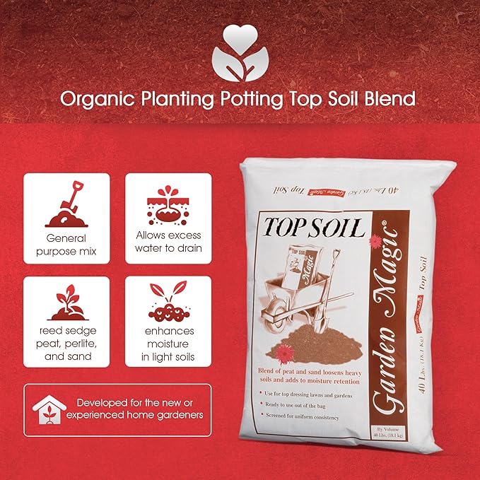 Michigan Peat 40 Pound Bag Garden Magic Organic Planting Potting Top Soil Blend Mix for Indoor and Outdoor Gardening and Landscapes, White, 60 Pack