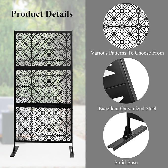 6.5FT Outdoor Metal Privacy Screen, Outdoor Privacy Panels, Freestanding Privacys Fence with Sturdy Stands, Durable Steel for Patio for Courtyard, Balcony, Garden and Other Indoor Places