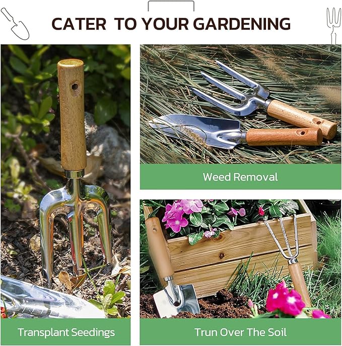 Gardening Tools 9-Piece Heavy Duty Gardening Hand Tools with Fashion and Durable Garden Tools Organizer Handbag,Rust-Proof Garden Tool Set, Ideal Gardening Gifts for Women