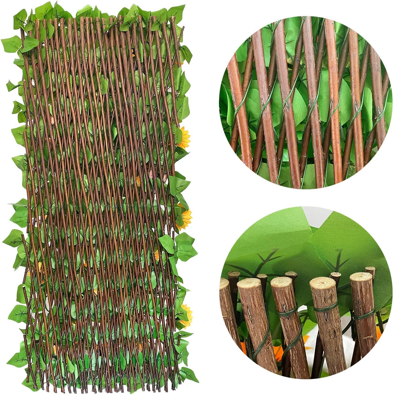 Expandable Fence Privacy Screen for Balcony Patio Outdoor,Decorative Faux Ivy Fencing Panel,Artificial Hedges (Single Sided Leaves)