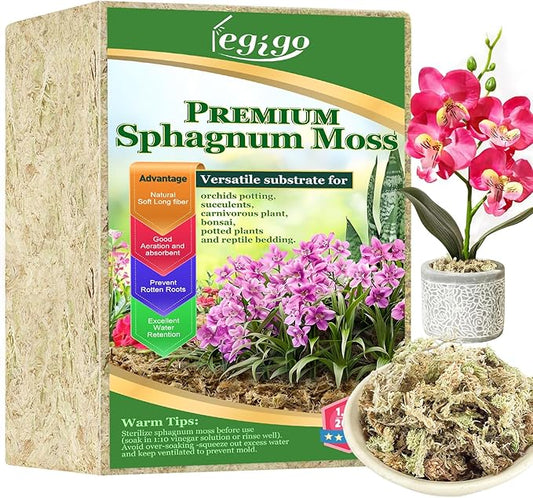 Legigo 1.1lb Natural Sphagnum Moss for Plants, 20QT Long Fiber Orchid Moss Potting Mix, Dried Sphagnum Moss for Plants Indoor, Orchid Repotting, Succulent, Carnivorous Plants, Terrarium and Reptiles