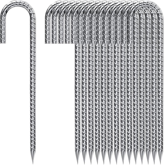 Ground Rebar Stakes 12 Inch Galvanized,J Hook Rebar Staples Heavy Duty 100 Pack Anti-Rust Yard Stakes for Plants Landscape Fabric Artificial Turf Fencing for Yard Shrubs