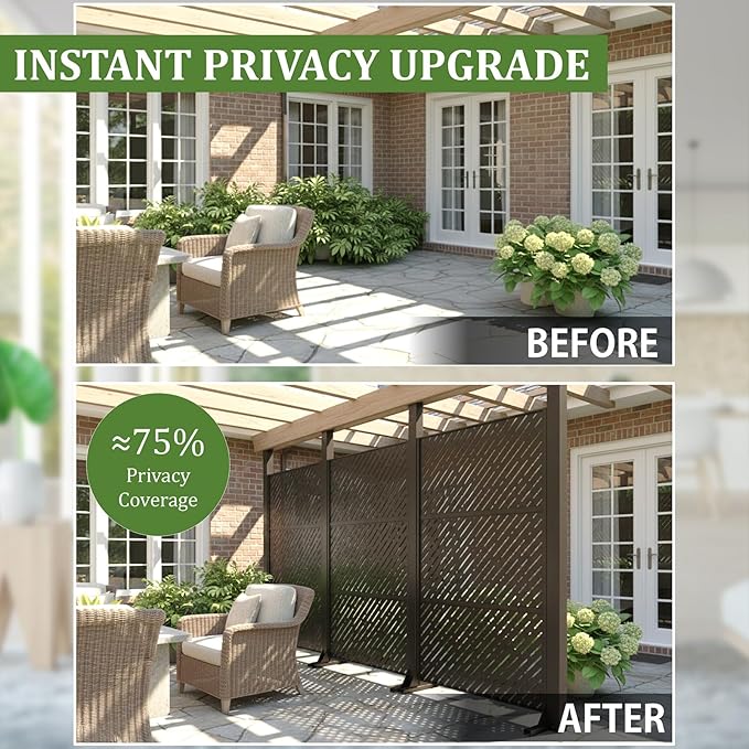 Metal Privacy Screen Outdoor 72x44in (6FT) – Rustproof Steel Decorative Fence Panel, Weatherproof Garden Divider for Patio, Backyard & Balcony, Metal Panels for AC Unit or Trash Bin Enclosure