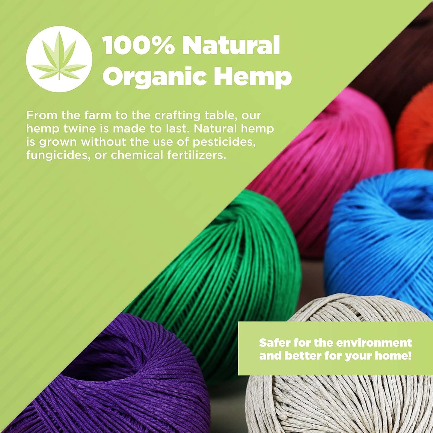 Hemp Twine for Gardening - Twine for Crafts - Organic Natural Hemp String for Jewelry Making - Strong Durable Cord for Decoration, Macrame + Cooking - 1MM, 100G/430 Ft. - 20 lb. Test Strength - 12 Pk