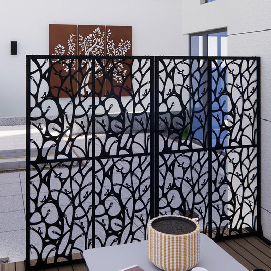 2 Pack Metal Privacy Screens 72" H Outdoor Privacy Screens Panels Outdoor and Indoor Bird Pattern Divider for Balcony Patio Garden Room Divider(Black,2 Pack)