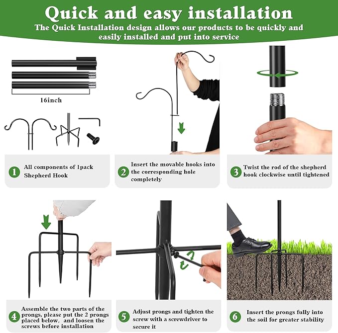 Double Shepherds Hooks for Outdoor (2Pack,76 inch) Heavy Duty Adjustable Bird Feeder Pole Garden Decor Shepherds Hook for Hanging Bird Feeder, Plant Baskets, Hummingbird Feeder for Outside