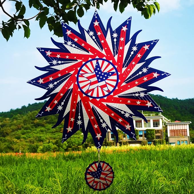 DJUAN 4th of July Decorations,12in American Flag Patriotic Wind Spinner Fourth of July Decor Outdoor,Garden Wind Spinners Patriotic Decor Independence Day Decorations for Yard,Garden,Patio