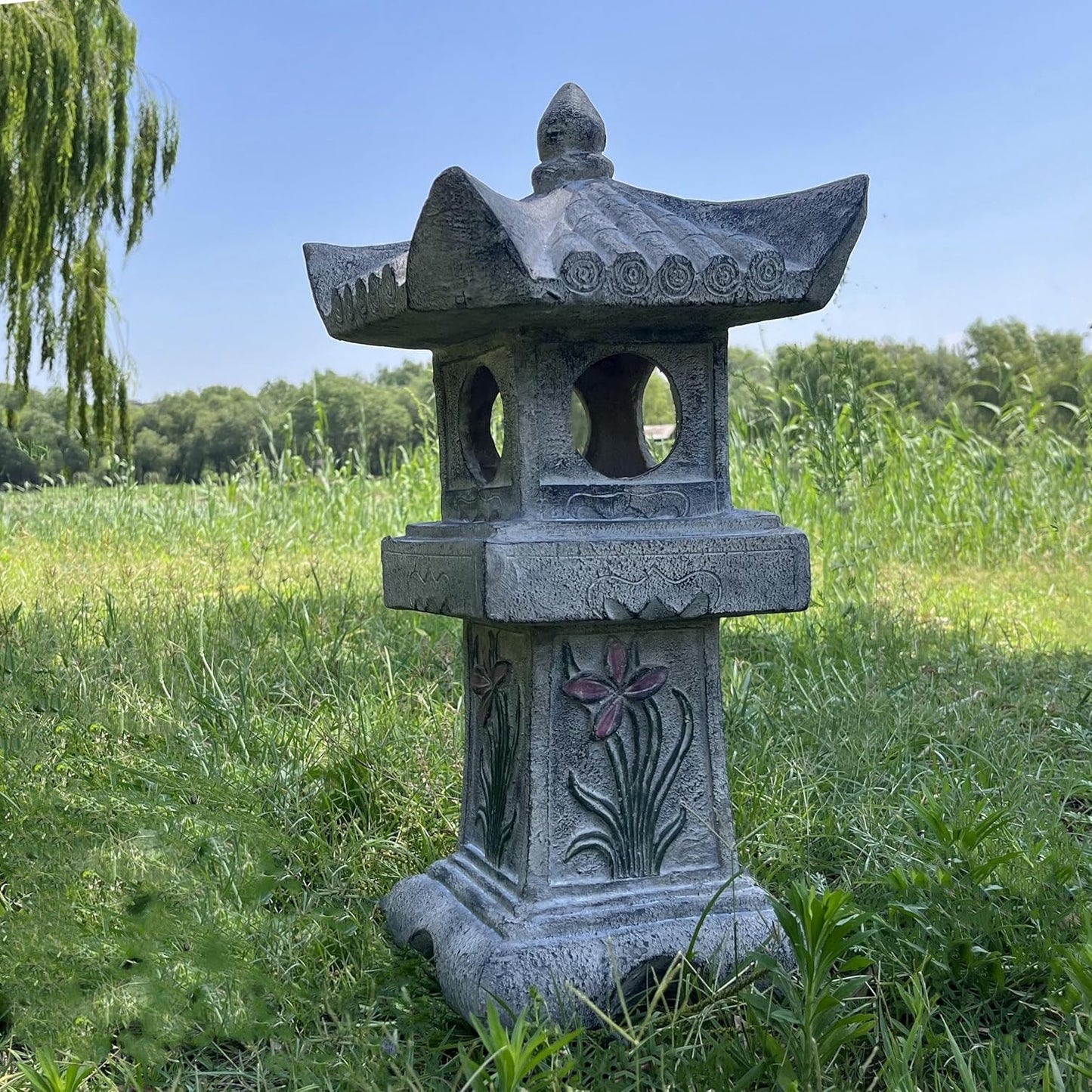 23.6’’High Asian Orchid Pagoda Statue Miniature Tower Lantern Garden Decoration Figurines Outdoor Japanese Decoration Zen Courtyard Landscape