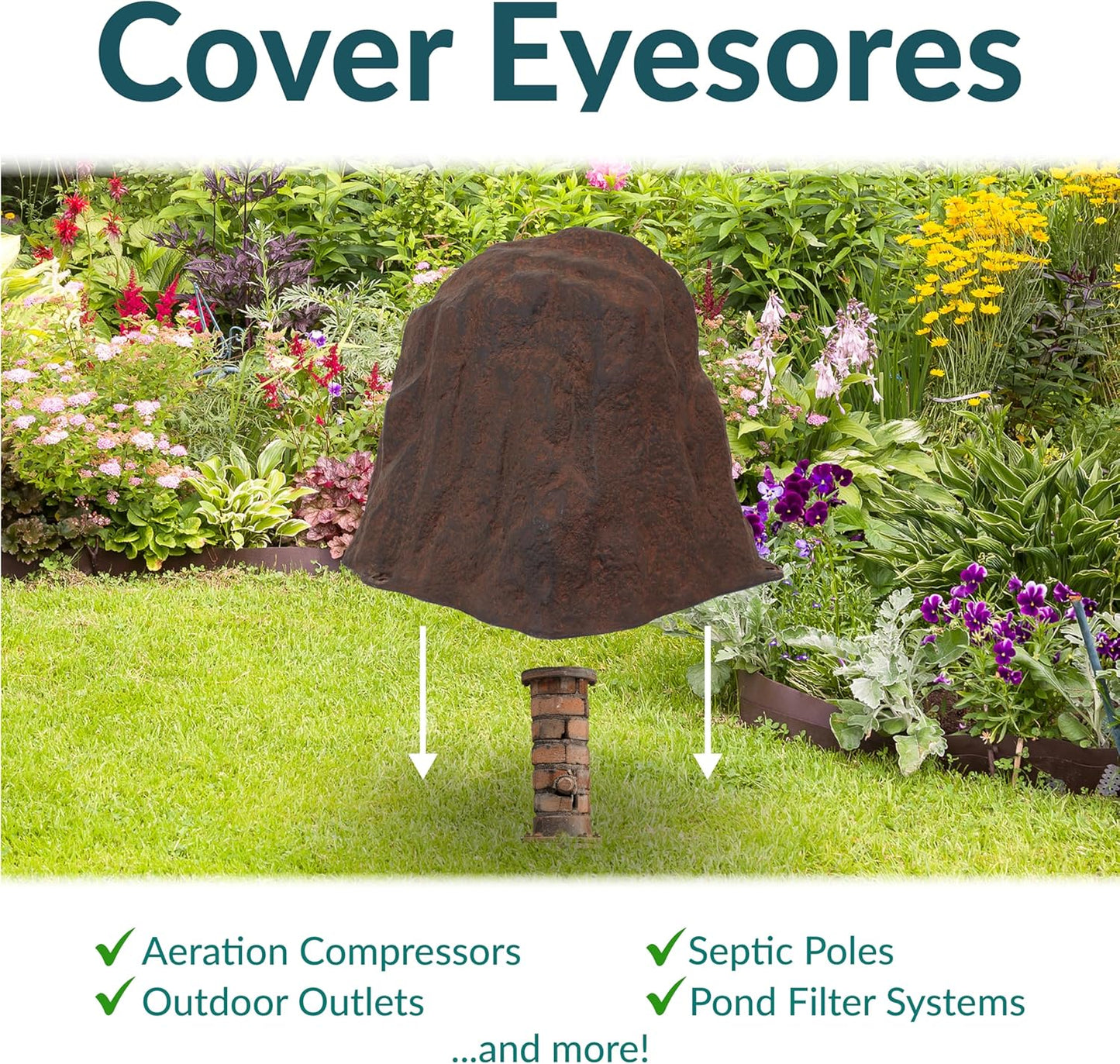 Sunnydaze 21.5” H Polyresin Faux Landscape Rock Cover - Lightweight Fake Rock Well Pump Cover for Outside - Brown