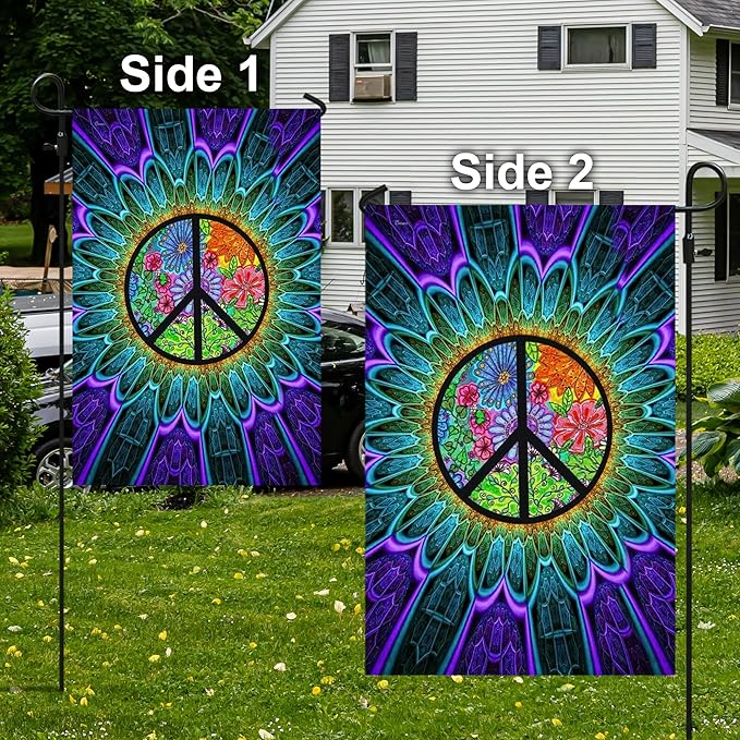 FLAGWIX Peace Hippie American Flags - Sunflower Decor, Garden Flag 12x18, Peace Sign Flags, Decorations Outdoor, A Little Something To Brighten Your Day Flag - Double Sided Heavy Duty Canvas Flags