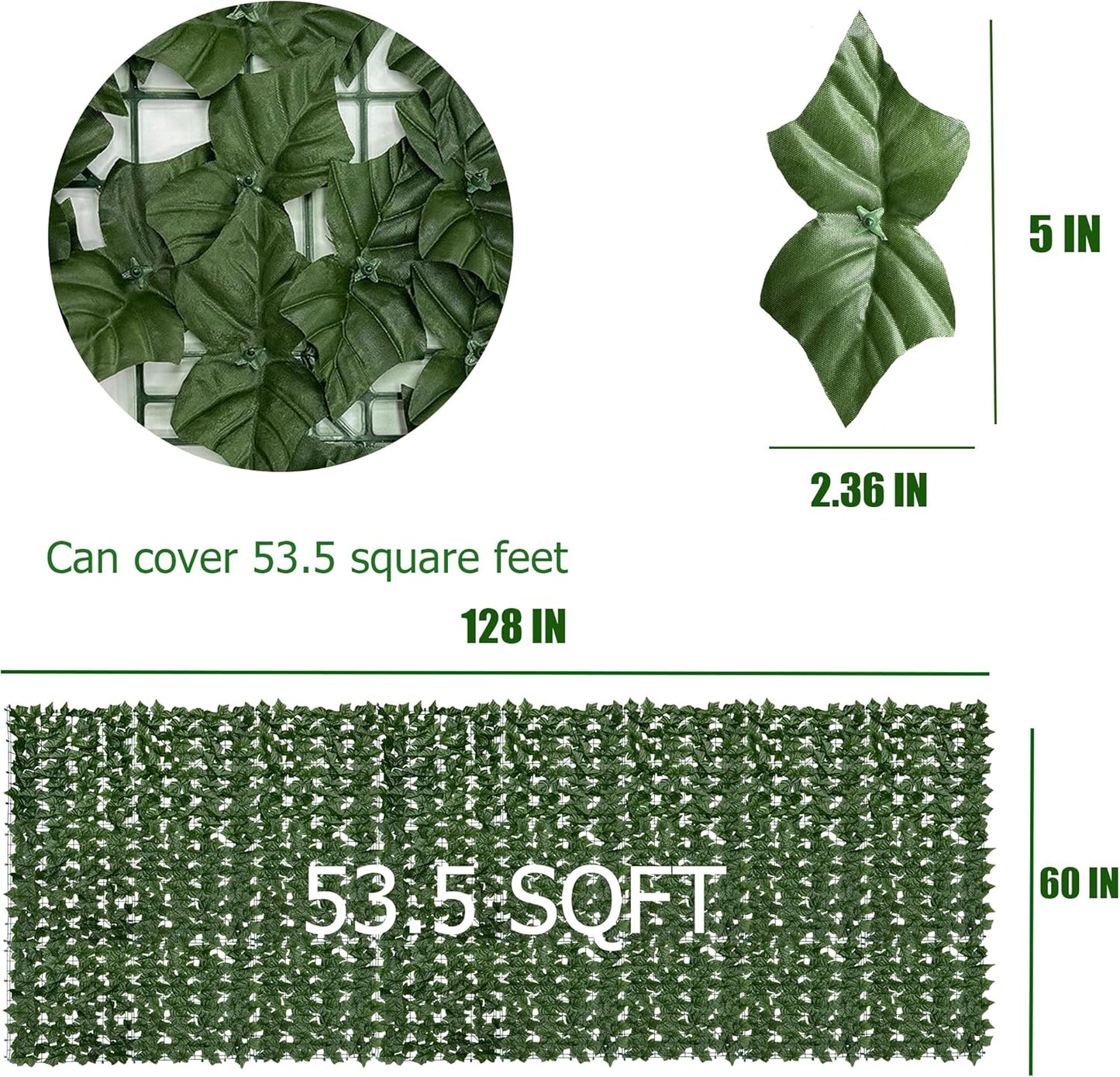Artificial Ivy Privacy Fence Screen,128" by 60" (53.5 SQFT) UV-Anti Faux Hedge Fence and Fake Ivy Vine Leaf Wall Panels for Indoor&Outdoor Green Backdrop, Garden Greenery Decor