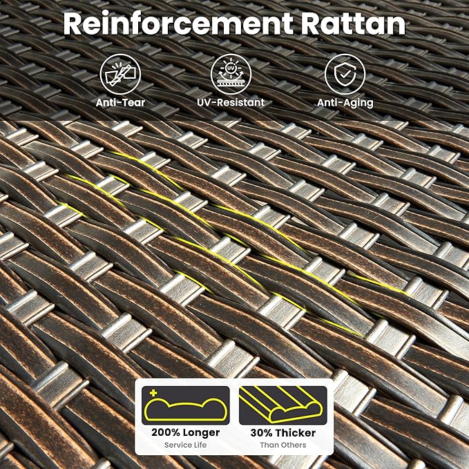 ovios 8 Pieces Patio Furniture Set, Outdoor Wicker Sofa Couch with Swivel Chairs 42" Fire Pit Table, High Back All Weather Modern Conversation Sets, Brown Rattan, Navy Blue