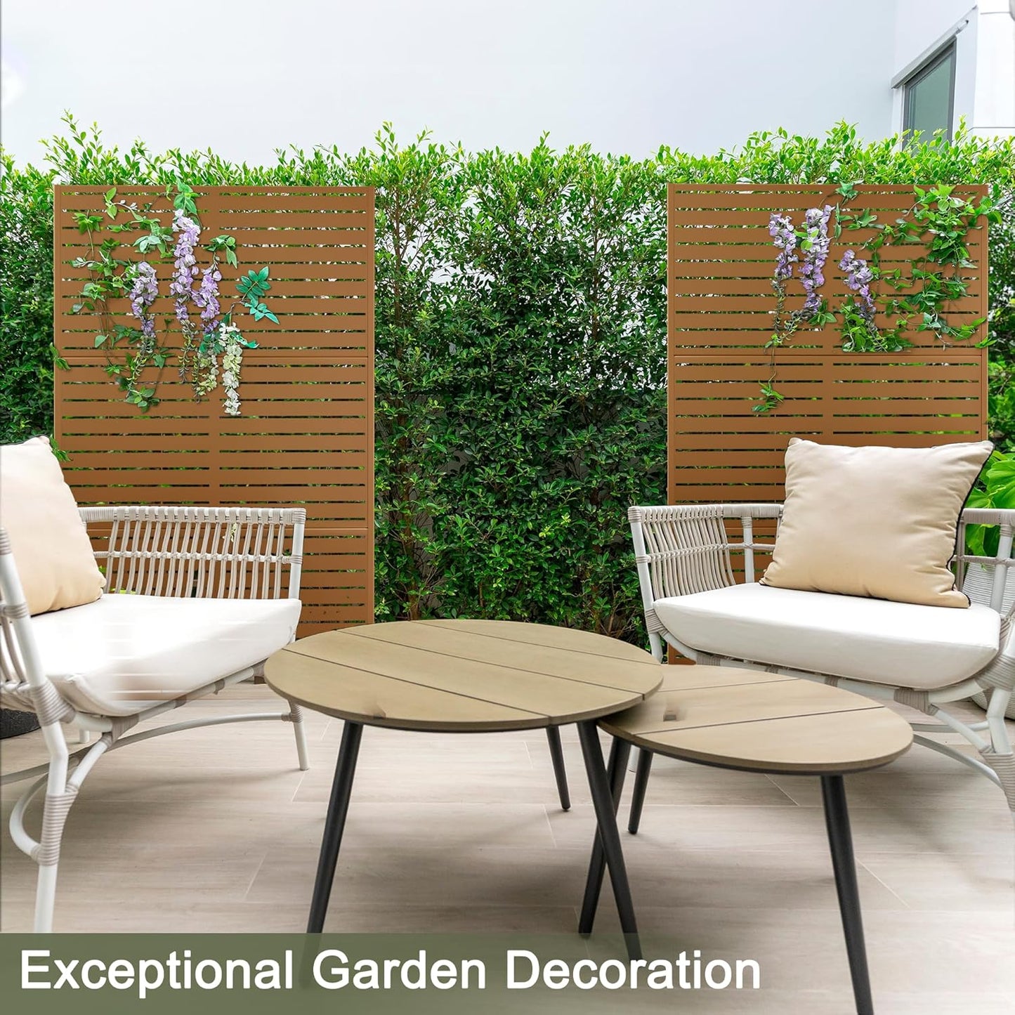 Metal Privacy Screen Outdoor 72" H×47" W, Freestanding Decorative Privacy Screen for Balcony Yard&Garden,Privacy Fence-Brown&Louvered