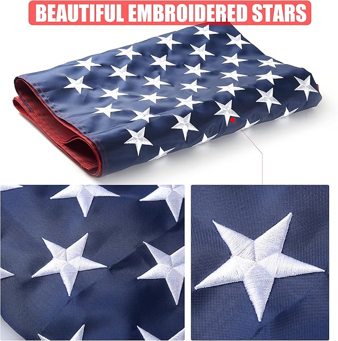 American Flag 20x30 Outside, US Flags for Outdoor Indoor, Heavy Duty Durable, Deluxe Embroidered Stars, Brass Grommets, Sewn Stripes, Vivid Color, Fade Resistant and waterproof