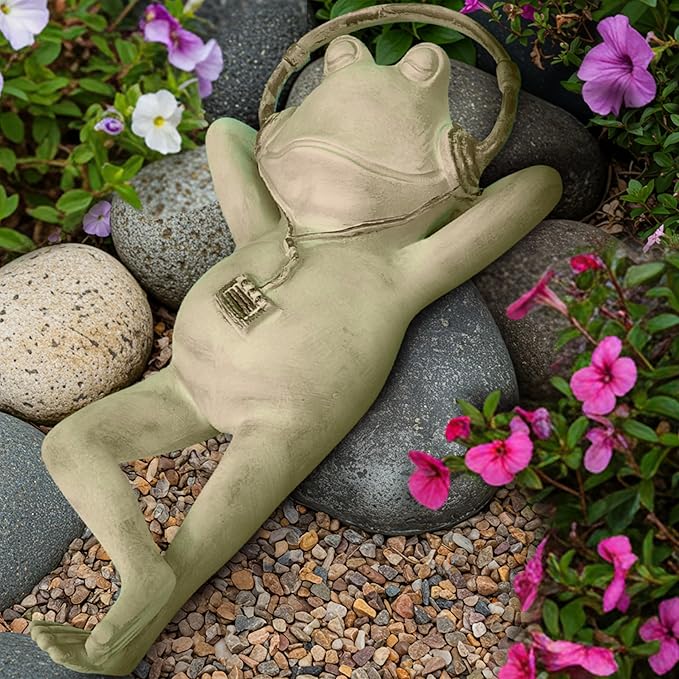 Frog Garden Statue –Relaxing Resin Yard Decor, Whimsical Yard Figure, Porch Statue, Outdoor Zen Garden Decor, Larger Size 12" x 7.5", Patio, Landscaping for Mom, Art Lover Collector