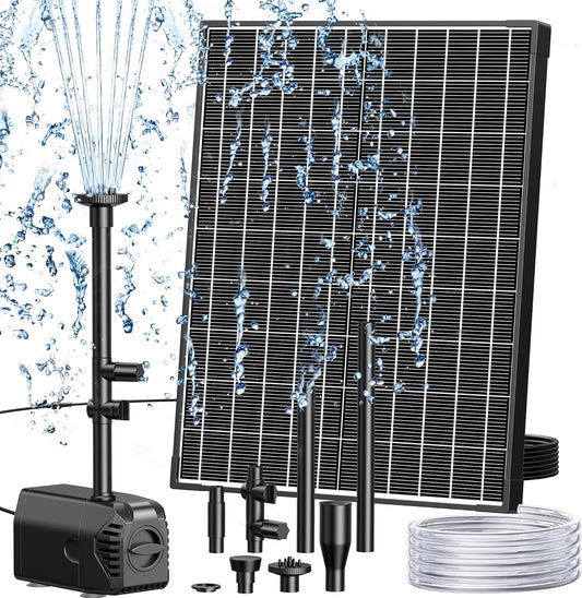 Biling 20W Solar Fountain Pump, Solar Pond Pump equipped filtration and anti-dry Protection, Solar Pond Fountain with PVC Tubing Various Nozzles Accessories for Water Garden & Pond Pumps