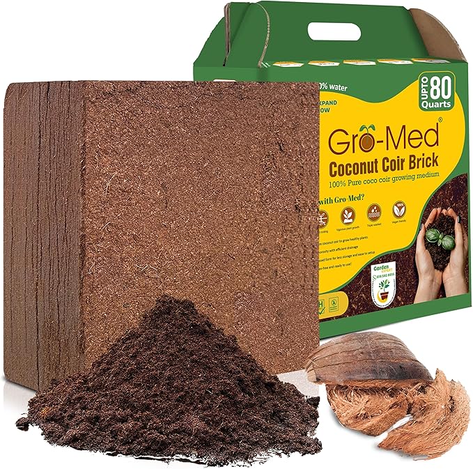 Gro-Med Coco Coir Brick 10 lbs – Expands to 80 Quarts – NPK Enriched Organic Coconut Coir – Potting Soil for Indoor Outdoor Plants, Seed Starter, Vegetables, Mushrooms, Gardening Use