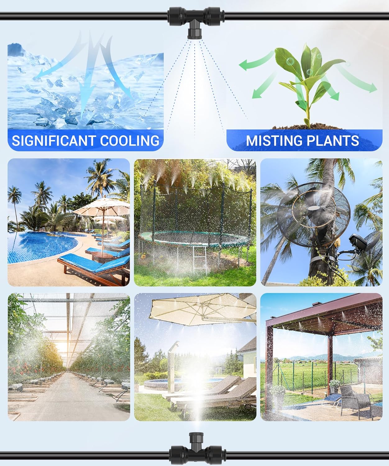 125FT Misters for Outside Patio Misters for Cooling (45 Mist Nozzles) Outdoor Water Patio Hose Greenhouse Mister System Outside Mist Backyard Trampoline for Waterpark Watering Misters for Cooling