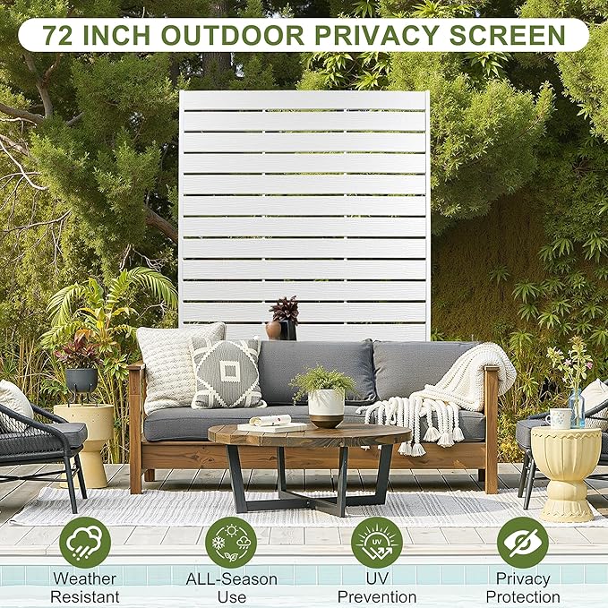 NicBex Privacy Screen Outdoor Freestanding Privacy Screen Fence, 72" H Fence Panels with Metal Stand, HDPE Indoor Decorative Divider for Pool, Garden, Apartment, Bathroom, White