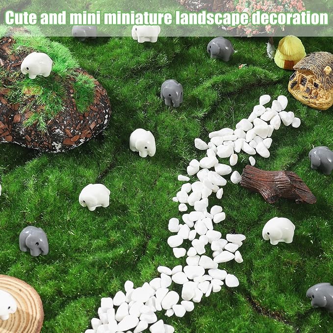 100 Pcs Mini Resin Elephants Miniature Animal Figurines Cute Elephants Fairy Garden Miniature Moss Landscape DIY Home Decor Terrarium Crafts Fairy Garden Decoration Accessories(Black,White)