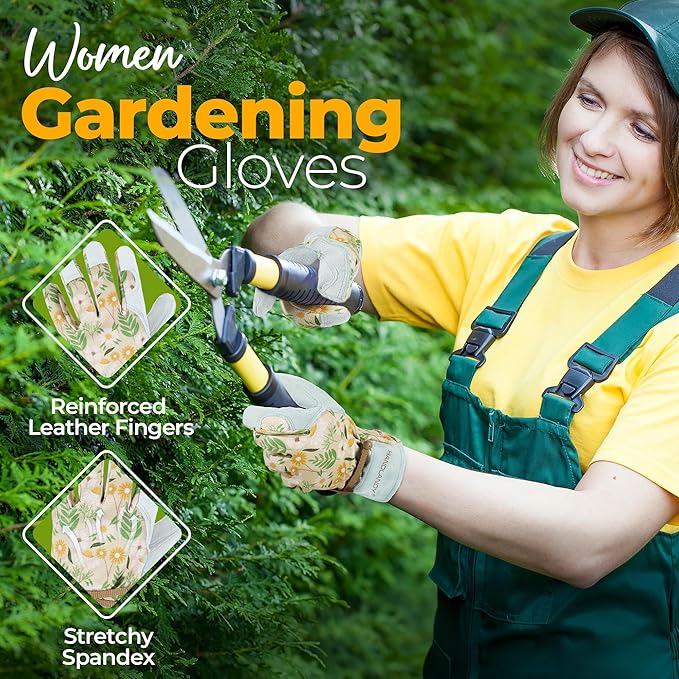 HANDLANDY Gardening Gloves for Women, Breathable Ladies Leather Garden Yard Gloves Best Gift for Gardeners