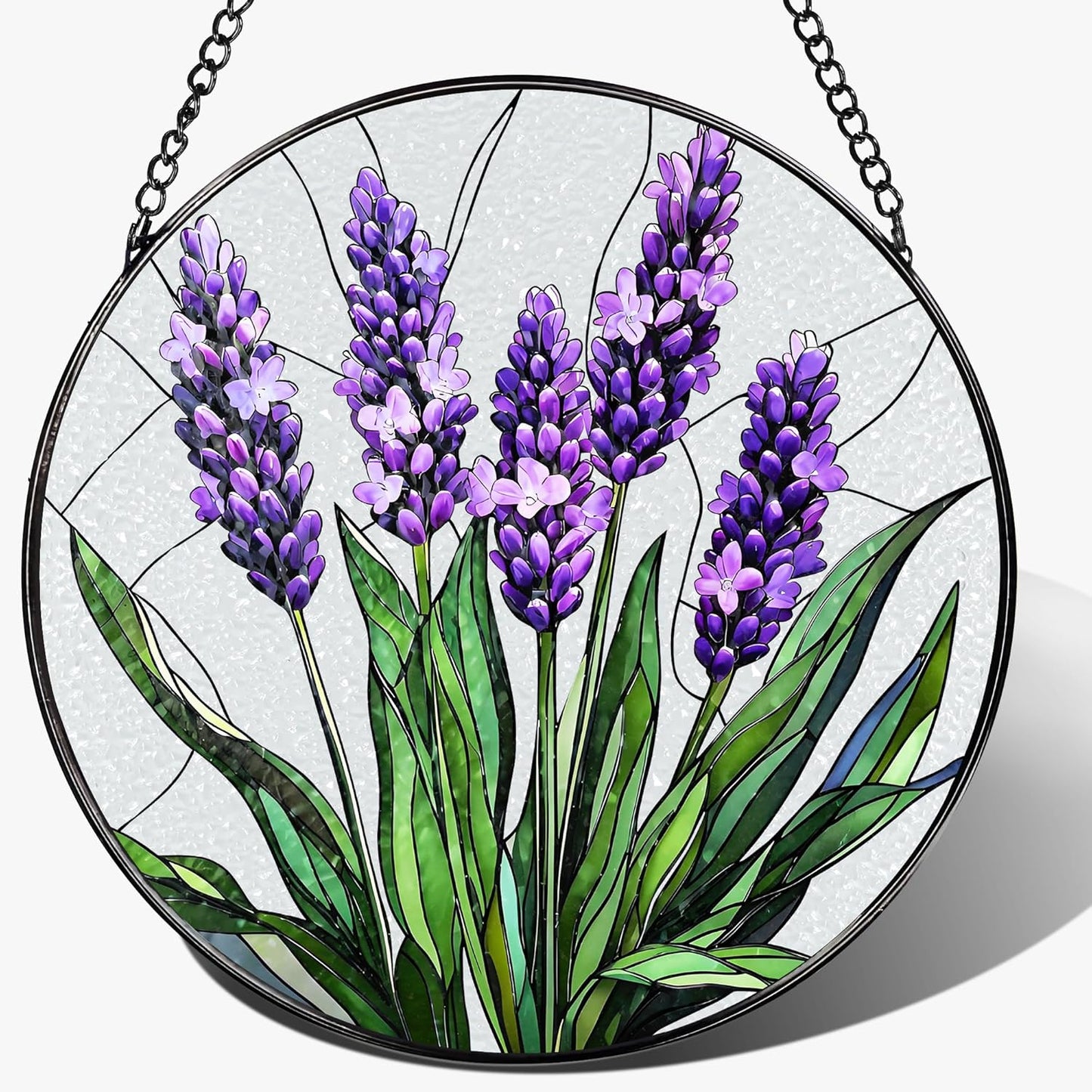 Stained Glass Window Hanging, 8 Inch Lavender Stained Glass Suncatcher, Flower Sun Catcher, Window Hanging Decor, Flower Lovers Gift for Her, Housewarming Gift, Gifts for Lover, Bestie and Couple