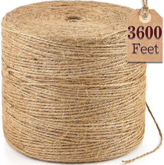XSEINO 3600 Feet Natural Jute Twine Strong Garden Twine Rope for Arts Crafts Gift Wrapping Gardening Tomato Climbing Plant Tie Floristry Packing Decor